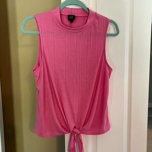W5 Pink Sleeveless Ribbed Knit Tank Top with Tie Front